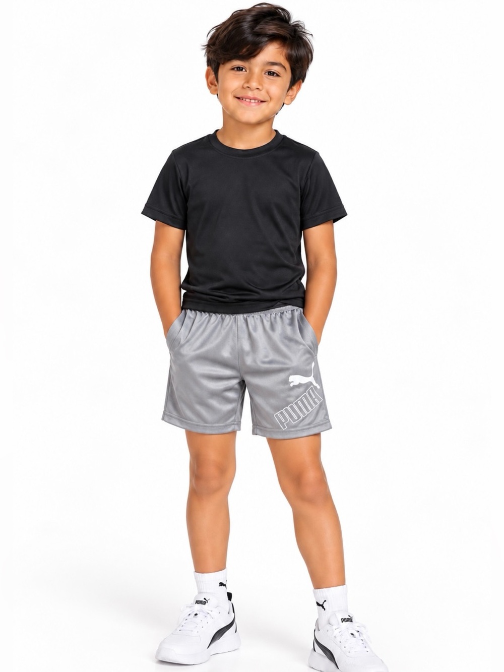 Puma Boy’s Size 7 Silver Gray Athletic Shorts with White Logo